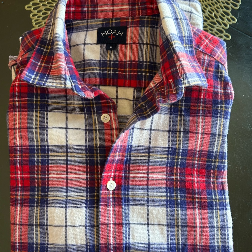Noah NYC Red and Blue Plaid Button Down Heavy Flannel Shirt
